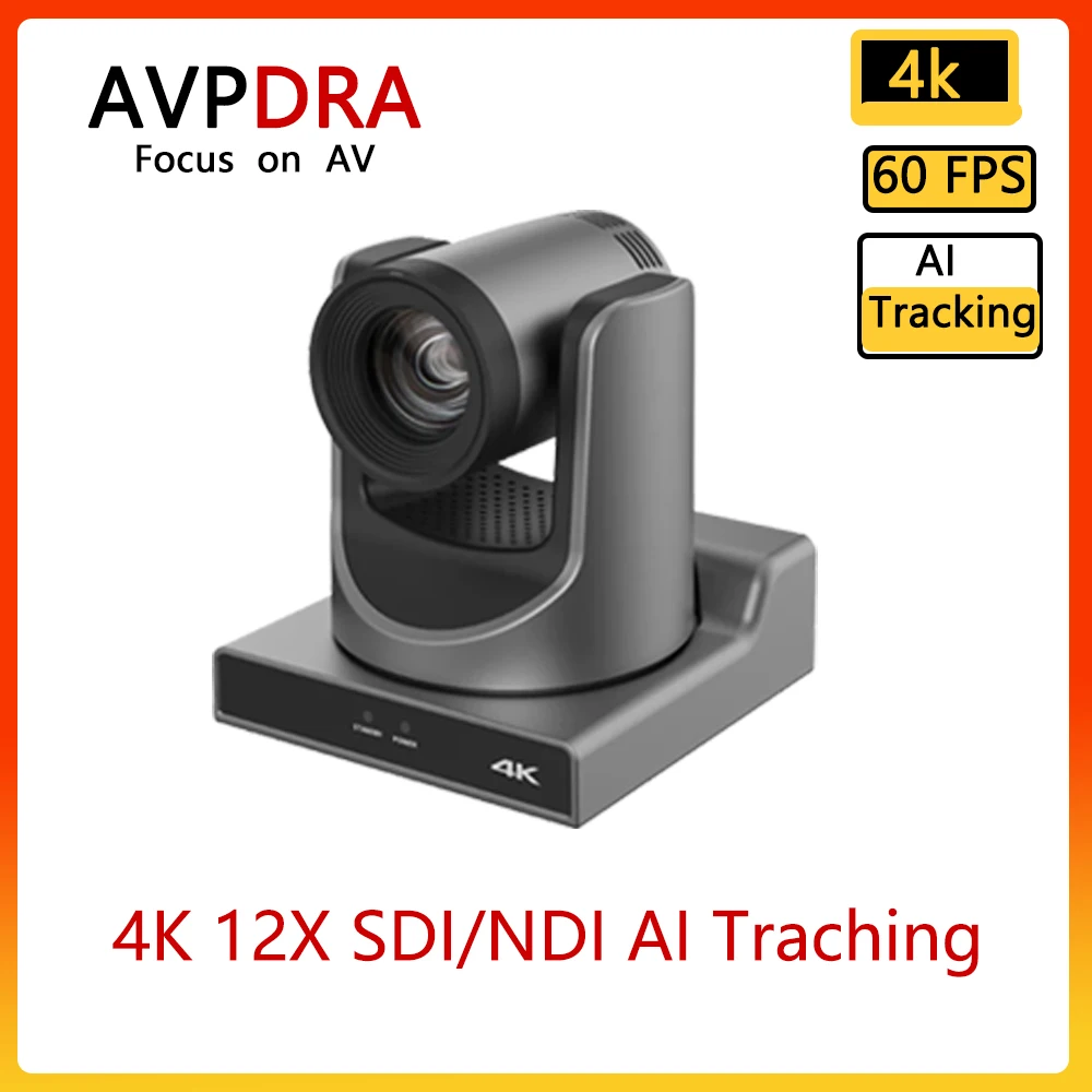 AVPDRA Wide Angle AI Tracking NDI 4K PTZ Camera 12X Optical Zoom 4Kp60 UHD Video Conference Camera Support POE