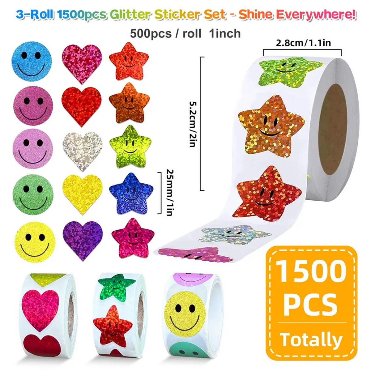 HDL Manual Sticker Dispenser for Roll Stickers with 1500Pcs Stickers for Kids Reward,Behavior Chart,Student Teacher Supply A