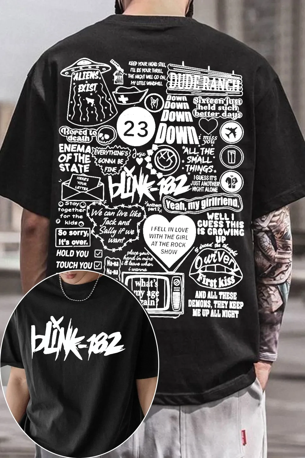 Camiseta da banda Fashion Blink-182, camiseta masculina e feminina de algodão, verão, casual, manga curta, gola redonda, roupa solta, tendência unissex