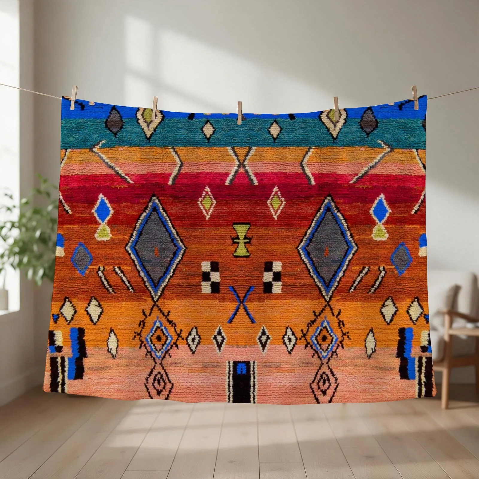 Heritage Traditional Multicolour Moroccan Rug Design Throw Blanket Beautifuls Soft Big Polar Beach Blankets