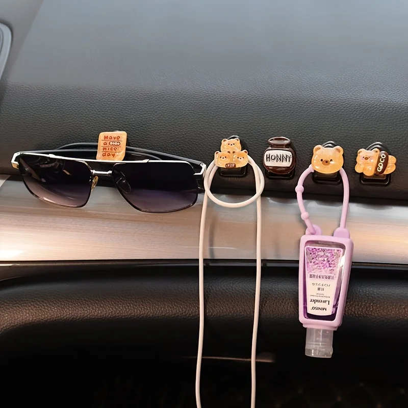 5pcs Cute teddy bear burger pattern car hook, creative multifunctional decoration, car hook, car seat backrest hook