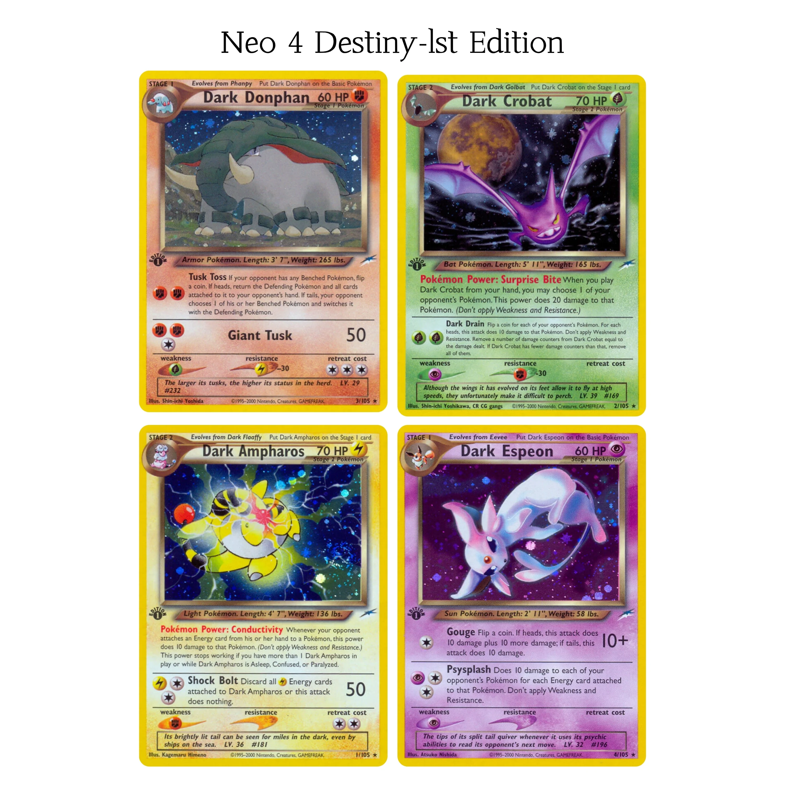 PKM PTCG Premium Custom TCG Proxy-Karten - Neo Destiny 1. Auflage Holo Dunkel Pokemon Replika-Set Neo 4 Destiny