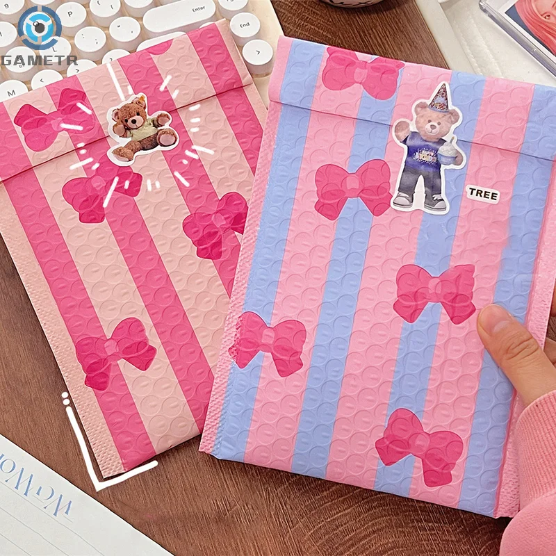 Sobres acolchados con autosellado, bolsas de regalo con lazo rosa y azul, 5 piezas