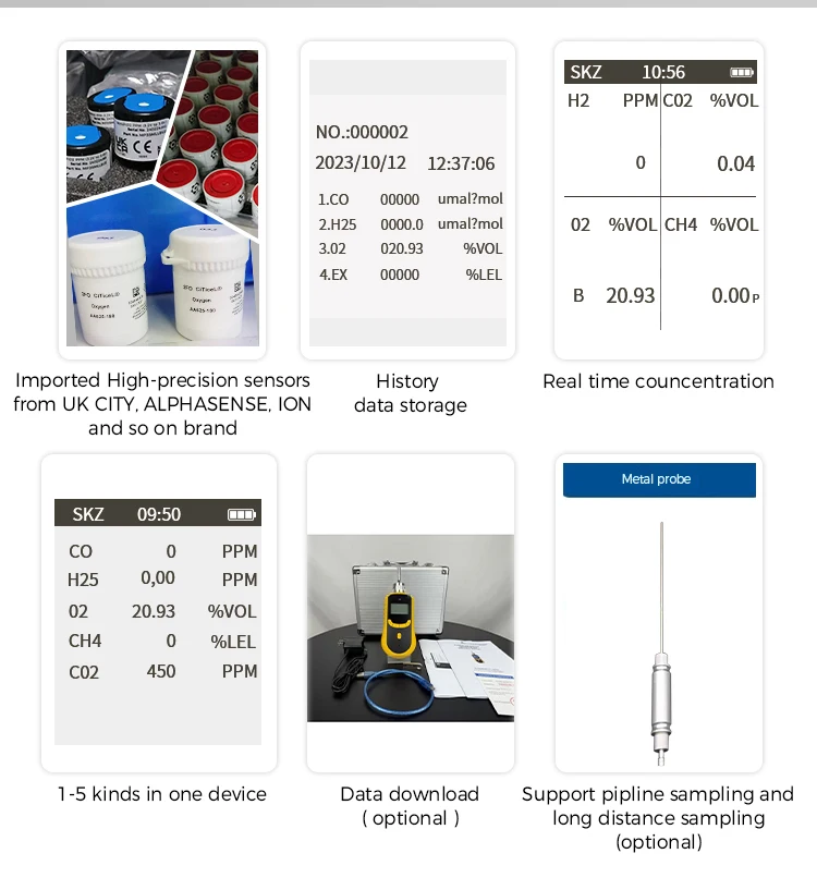 Tragbarer 4-in-1-Gasdetektor SKZ1050C CO/H2S/O2/EX Leckmonitor, Luftqualitätsmonitor, kompakte Größe für die Sicherheit zu Hause – Detail 4