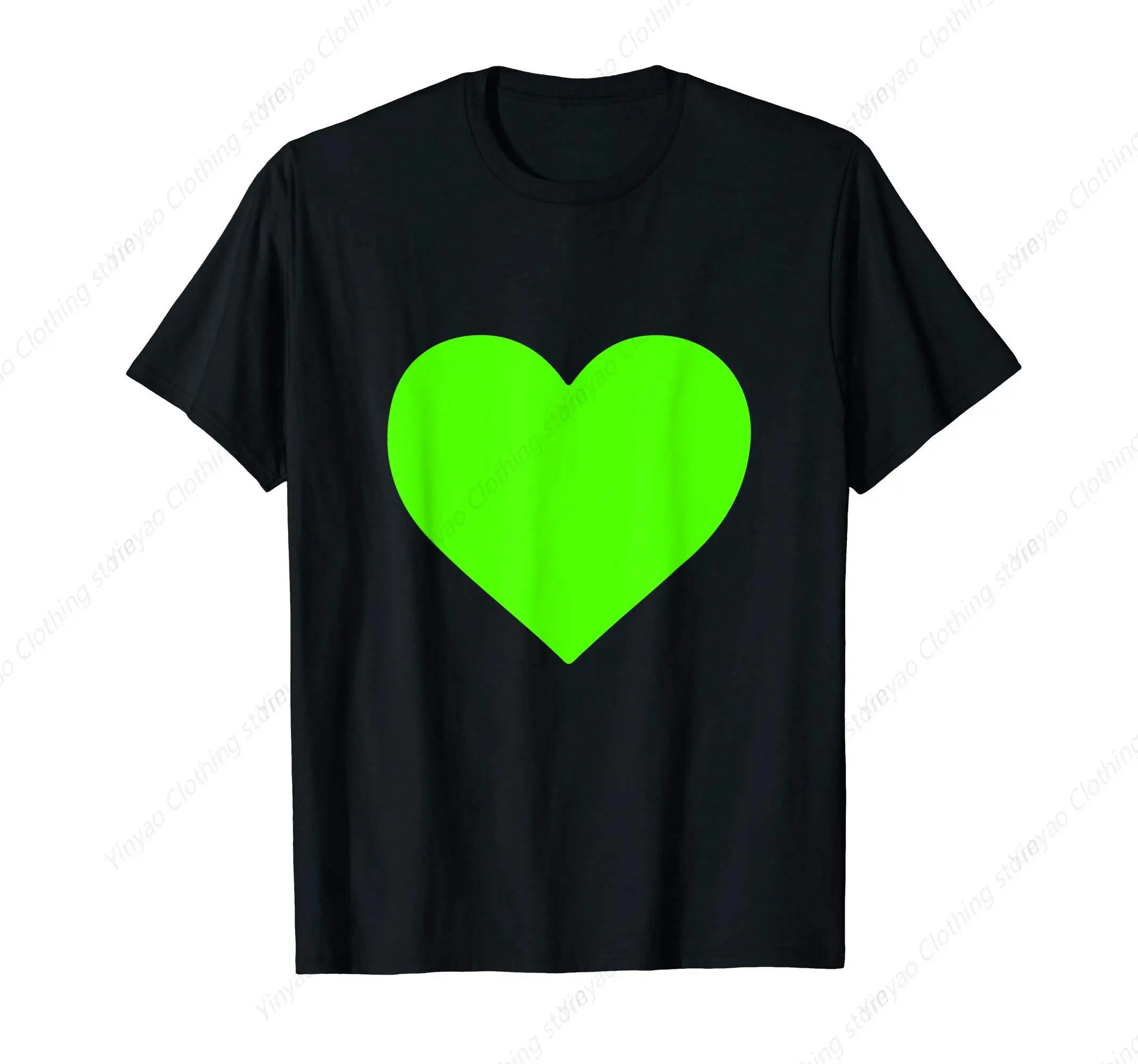 

Fun green heart-shaped pattern men's and women's T-shirt versatile daily men's clothing cotton round neck shirt