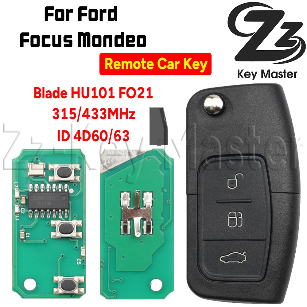 

Zz Key Master Автомобильный дистанционный ключ ID 4D60 или 4D63 ЧИП 315/433 МГц Лезвие HU101 или FO21 Для Ford Fusion Focus Mondeo Fiesta Galaxy.