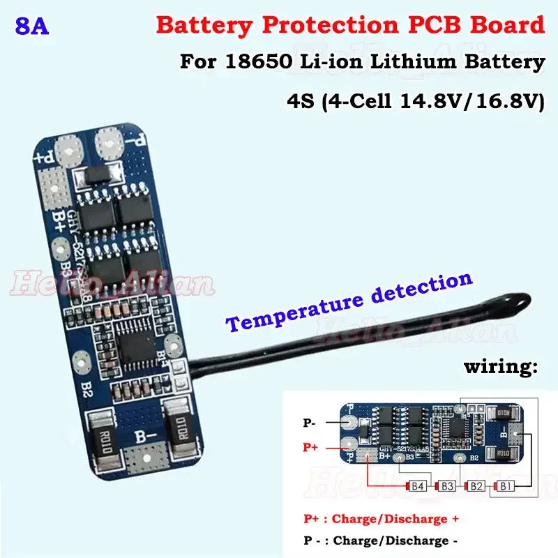 4S 4-cell 8A 14.8V/16.8V Li-ion 18650 Lithium Battery BMS Circuit PCB Protection Board Temperature Detection