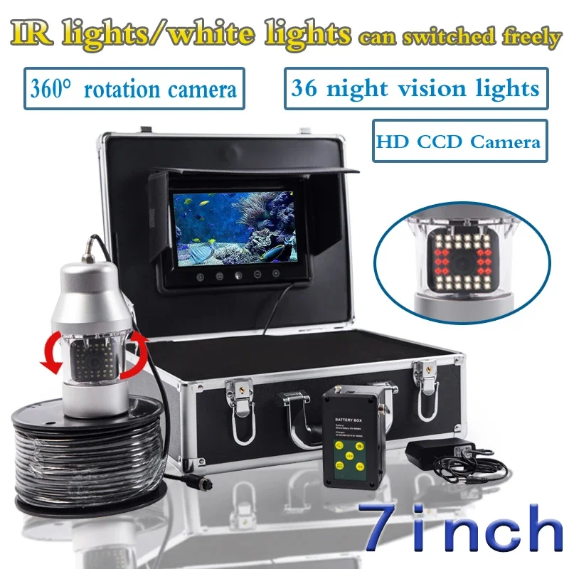 F08 1000TVL HD Underwater Fish Finder System Support Recording Video Function 360 Panning Camera with 36pcs Night-vision Lights