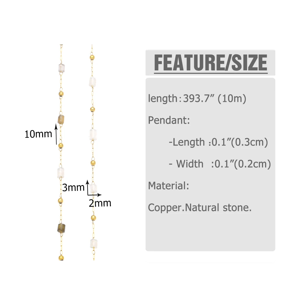 OCESRIO 10M Multicolor Natural Stone Chain for Necklace Bracelet DIY Gold Plated Copper Chain with Beads Jewelry Making cana106