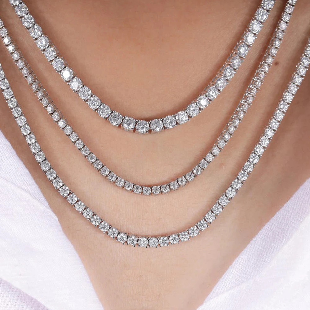 D Color VVS1 2-6.5mm Moissanite Tennis Necklace GRA Certified Pass Diamond Tester S925 Sterling Silver Sparkling Unisex Neck Chain Jewelry Gift For Women Men