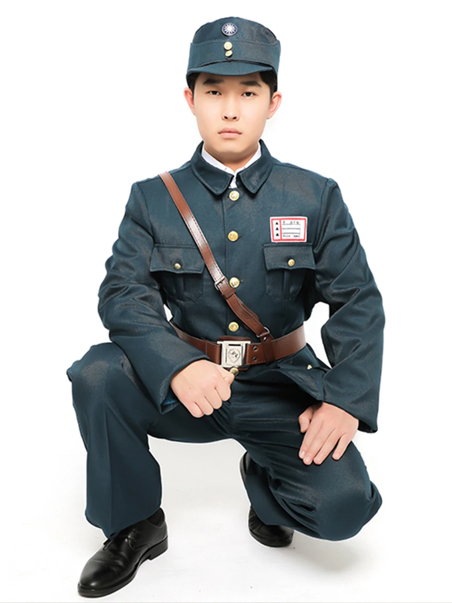 1930s Chinese Classic Sichuan Army Performance Drama Costume Shajiabang Stage Show Country\'s Military Uniform Hat Coat Trousers