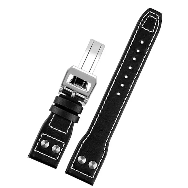 

BEFIA Genuine Leather Rivets Watchband For IWC Big Pilot Spitfire Cowhide Folding Buckle Watch Men Strap 21mm 22mm