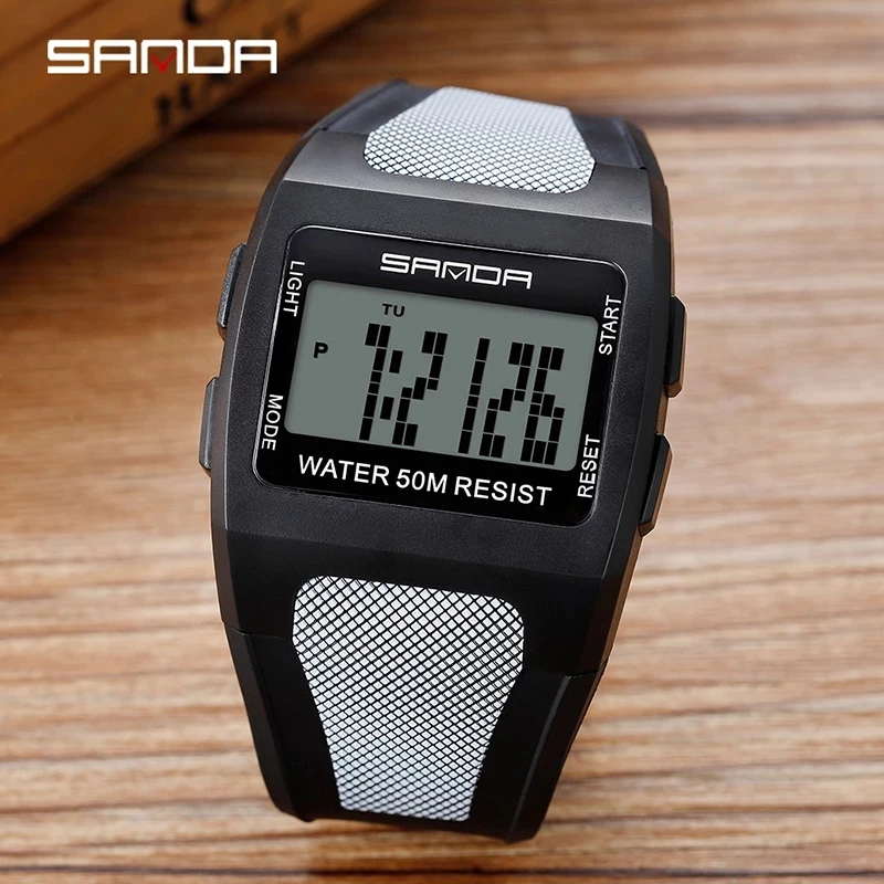 SANDA Mens Electronic Watch Fashion HD LED Display Wearable Case Waterproof Silicone Strap Men\'s Watches Relogio Masculino 222