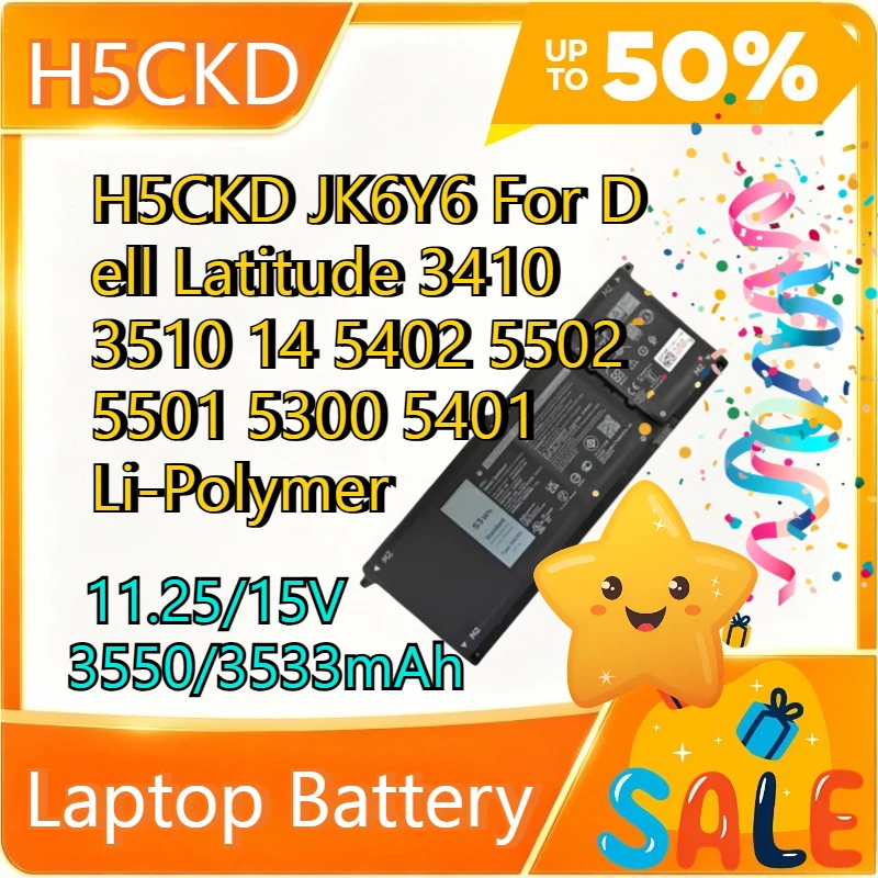 11.25/15V 3550/3533mAh Laptop Battery H5CKD JK6Y6 For D ell Latitude 3410 3510 14 5402 5502  5501 5300 5401 Li-Polymer