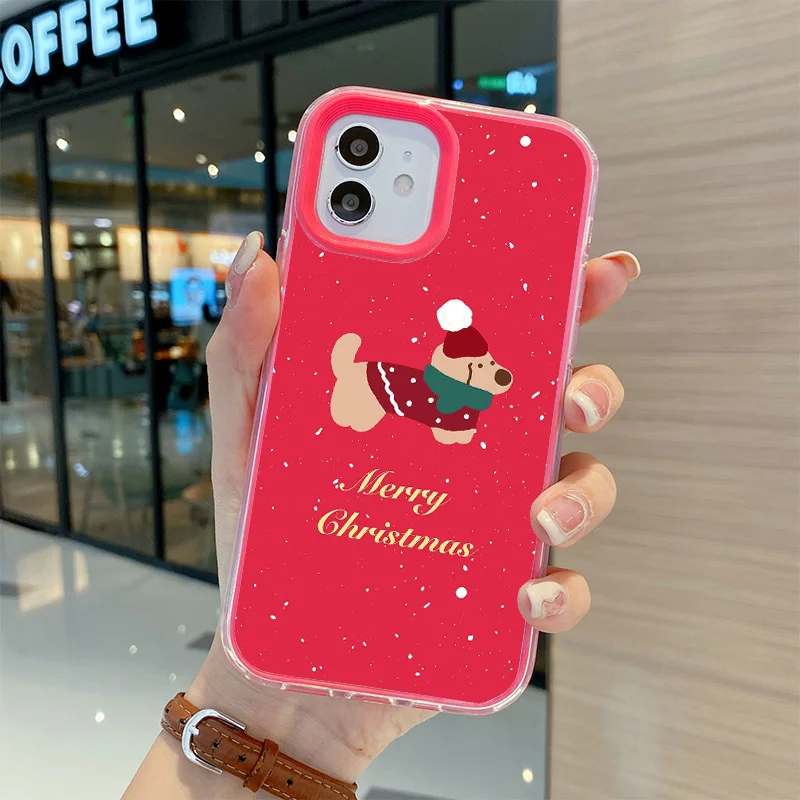 Hot Merry Christmas Dachshund 3 In 1 Clear Case For Iphone 11 14 15 16 Pro Max Soft TPU 12 13 Mini 7 Plus XS XR Shockproof Cover