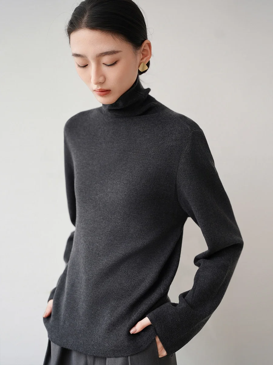 

Achu nt Elegance Loose Women's High Collar ey Soft Sweater Long Sve Casual Sle Comfortable Knitted Top