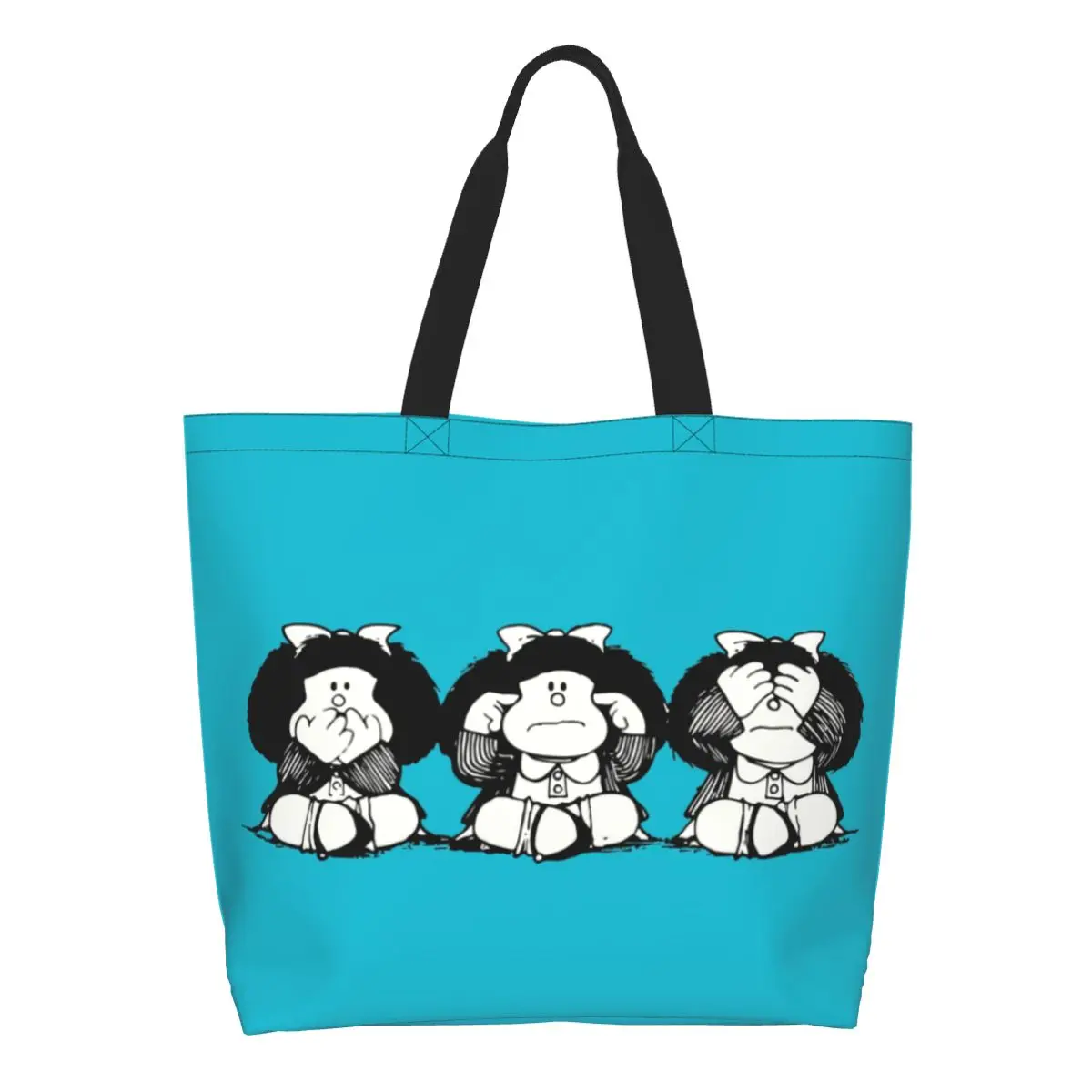 مخصص أزياء طباعة الفكاهة مافالدا حمل حقيبة تسوق قماش دائم الكتف المتسوق الكرتون مانغا كوينو حقيبة يد