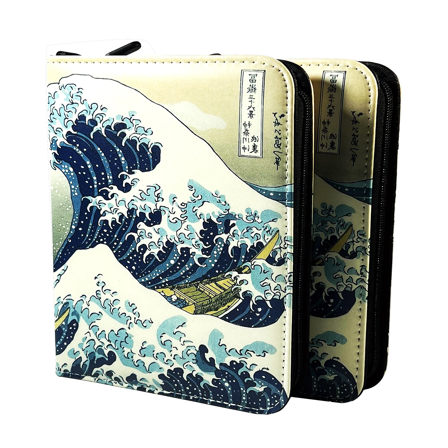 4 Pocket Trading Card Zipper Album Folder 400 Side Loading Sport Card Collection Binder For TCG/MtG/PKM/FOW/YGO (The Great Wave)