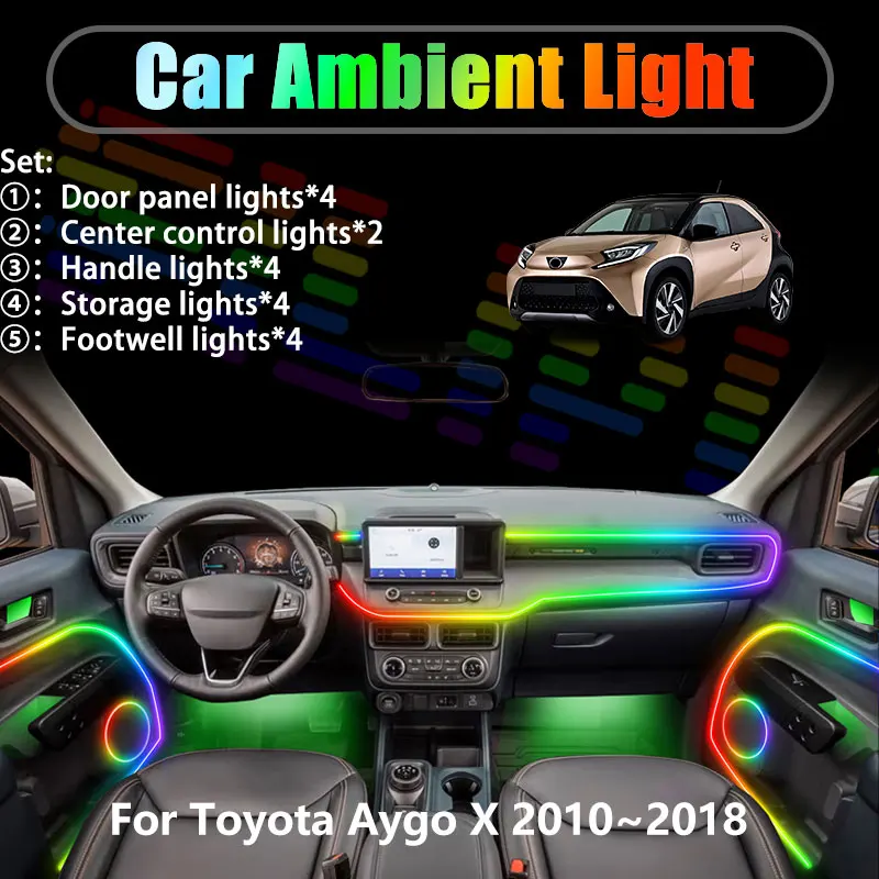 

Для Toyota Aygo X 2010~2018 MK3 T270 3-го поколения (2018) — комплект светодиодной подсветки салона и багажника USB RGB Ensemble Streamer