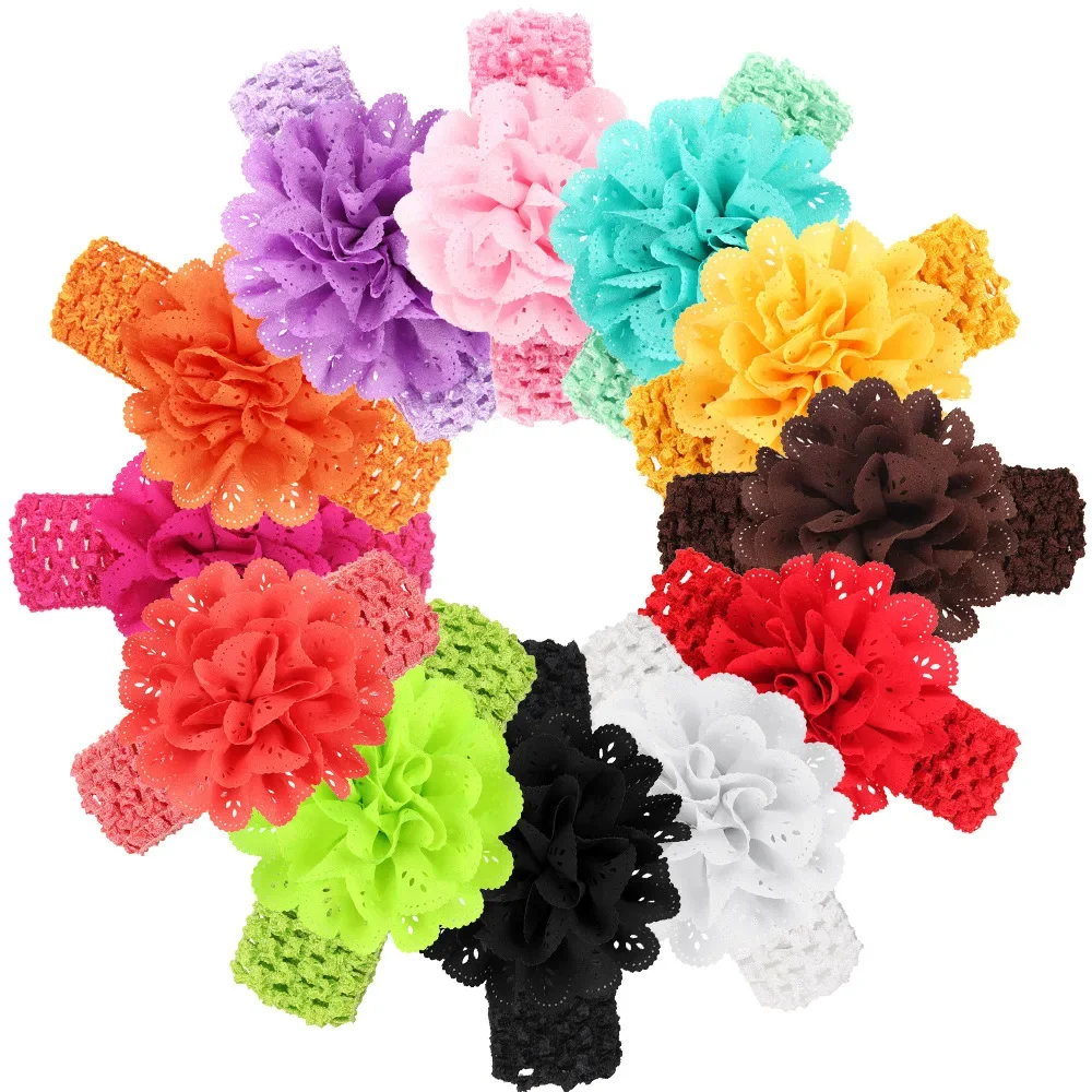 Diadema de flores de malla para bebés y niñas, bandas elásticas de ganchillo para el pelo para recién nacidos, accesorios para sesión de fotos,