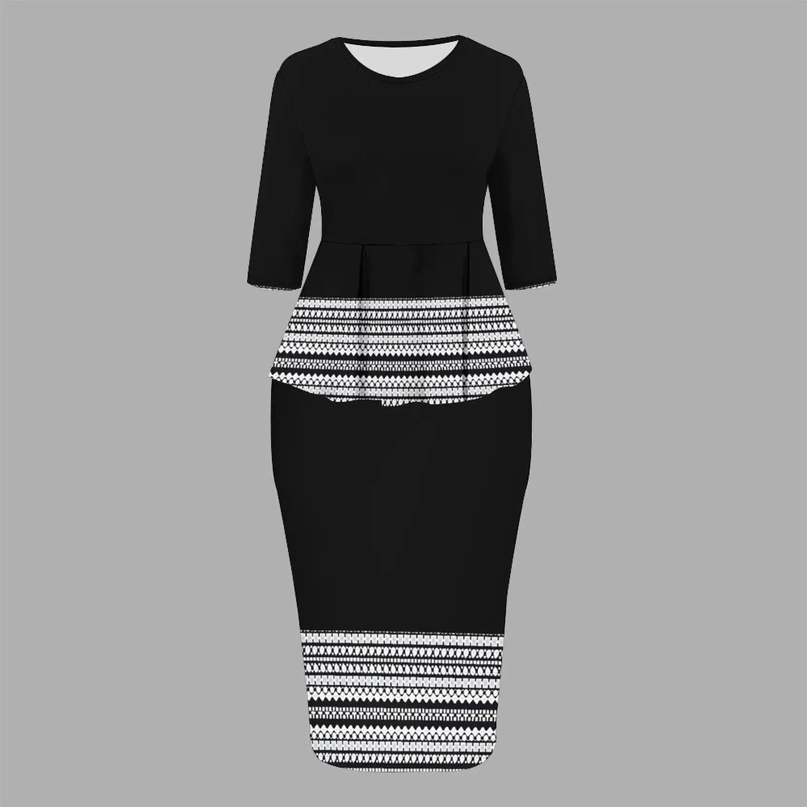 Vintage Floral Print Lady Two-piece Set, Autumn and Winter Half Sleeve Round Neck Slim Skirt Beach Vacation Tight Skirt