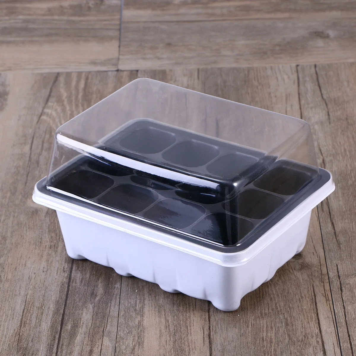 

12 Cavity Seedling Starter Tray Kit with Transparent Lid for Gardening Bonsai Growing Sprouter Box 18x14x6cm White PP Plastic