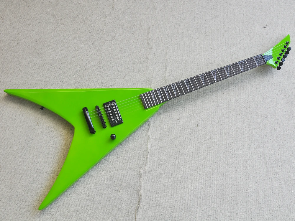 6 Strings Green V Electric Guitar with Humbucker,Rosewood Fretboard,Can be Customized