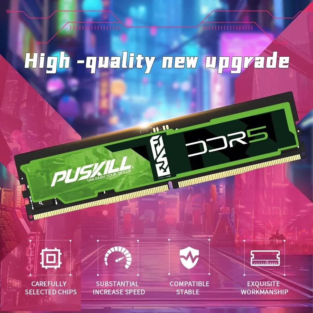 PUSKILL FUSE DDR5 Memoria RAM 32GB 16GB 8GB 1.1V 4800MHz 5600MHz PC5 288-PIN سطح المكتب UDIMM Memoria Memory