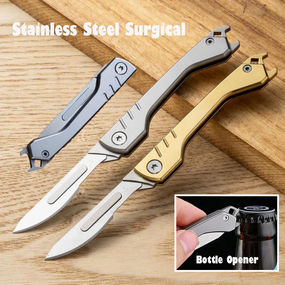 NEW Stainless Steel Scalpel Replaceable Blades Folding Knife Multifunctional Bottle Opener Outdoor Survival Camping EDC Tool