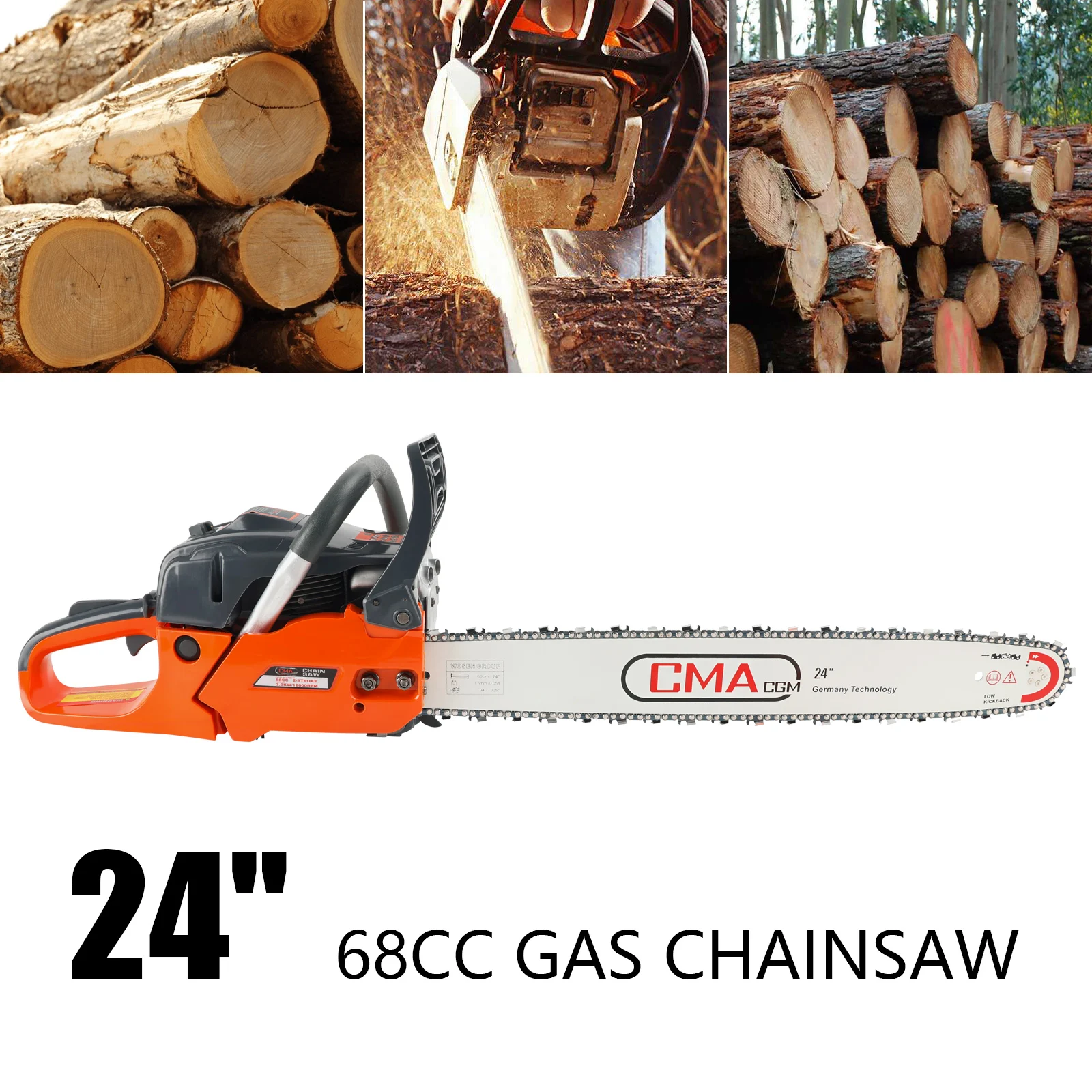 

Areyourshop 24" 68CC Gasoline Chainsaw Cutting Wood Gas Sawing Aluminum Crankcase 24 inches Chain Saw