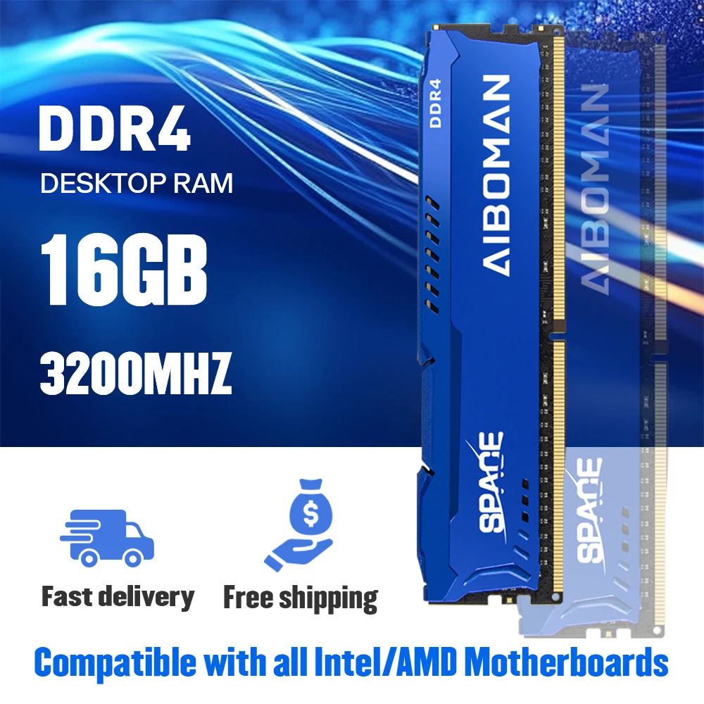 AIBOMAN RAM DDR4 16G 3200MHZ Gaming Ram with Heatsink Brand new Desktop high speed transaction suitable all motherboard