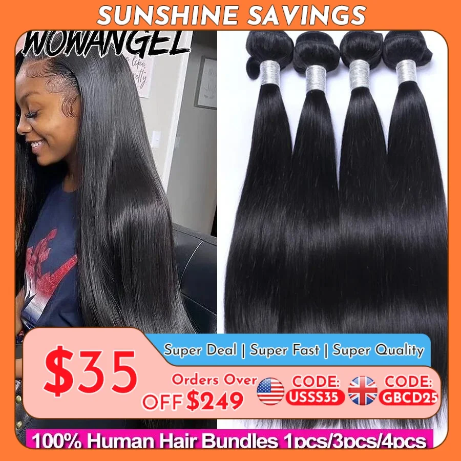Wow Angel 28 30inch Bone Straight Human Hair Bundles 1/3/4 pieces 10A Peruvian Remy Hair Extensions Weave Bundles Virgin Hair