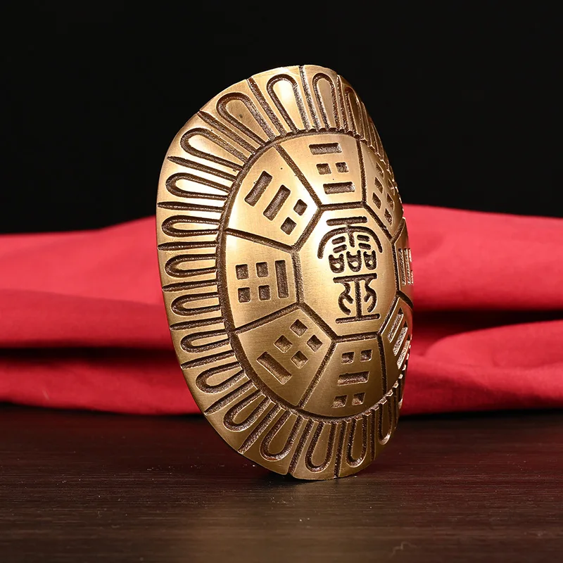 Pure copper turtle shell, used for divination with the six-lines method, a copper coin for divination, a wealth-enhancing turtle