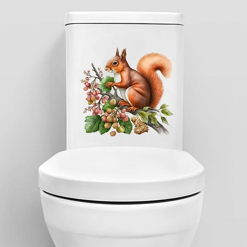 T300# Squirrel in Tree Wall Sticker Bathroom Toilet Decor Living Room Cabinet Refrigerator Home Decoration Decals