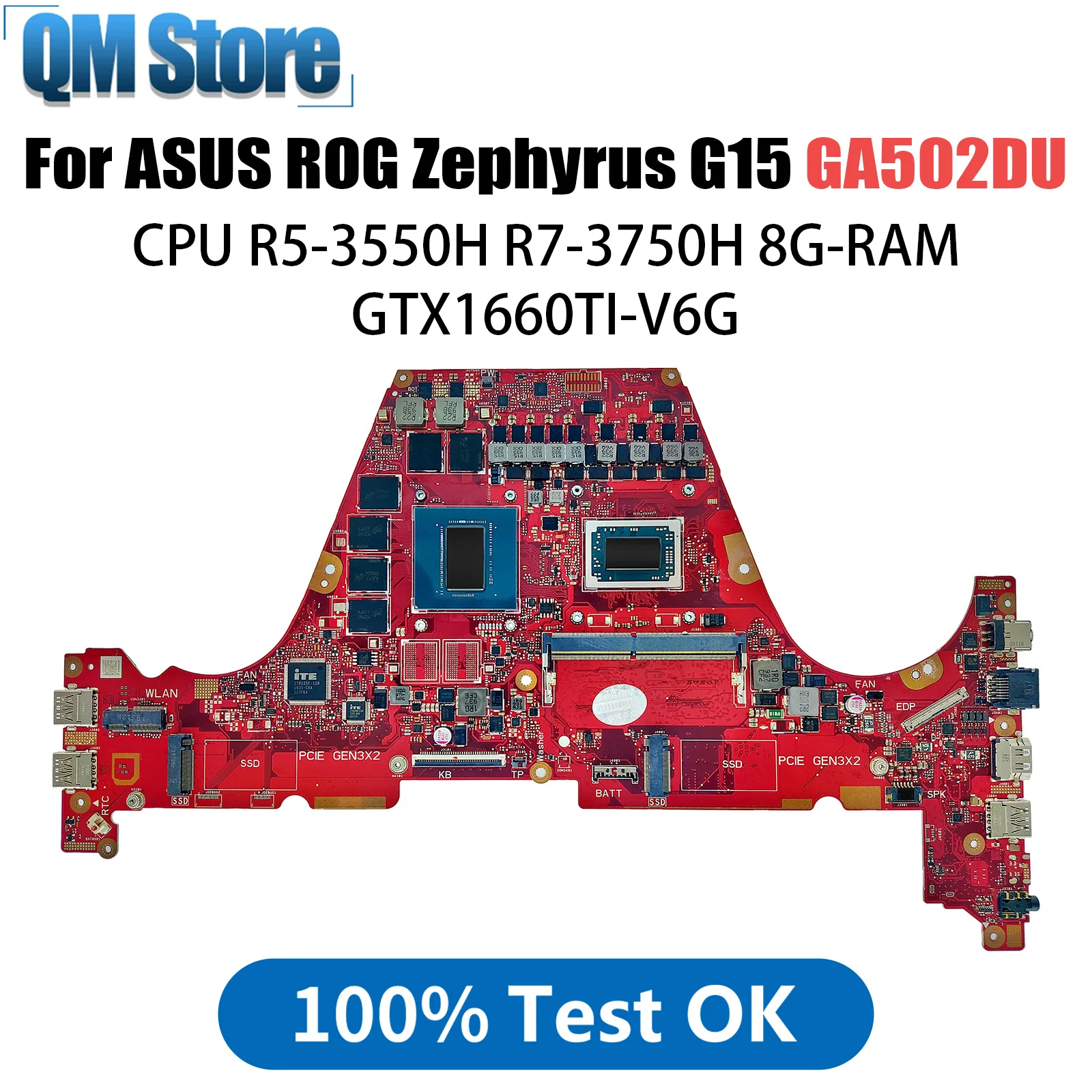 

GA502DU Laptop Motherboard For ASUS ROG Zephyrus G15 GA502D Mainboard 8G RAM R5-3550H R7-3750H GTX1660TI-V6G OK TEST