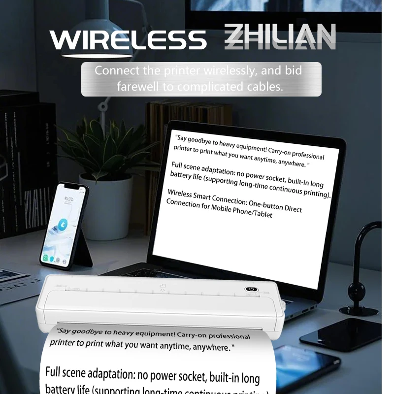 A4 draagbare thermische printer ondersteunt Android/Apple/Windows A4 thermisch papier draadloze inktloze drukmachine voor mobiel kantoor