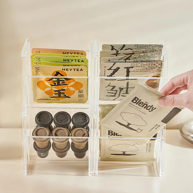 Vertical Tea Box Holder Stackable Tea Bag Holder Organizer Clear Coffee And Tea Organizer For Tea Creamers Cabinet Sugar Kitchen