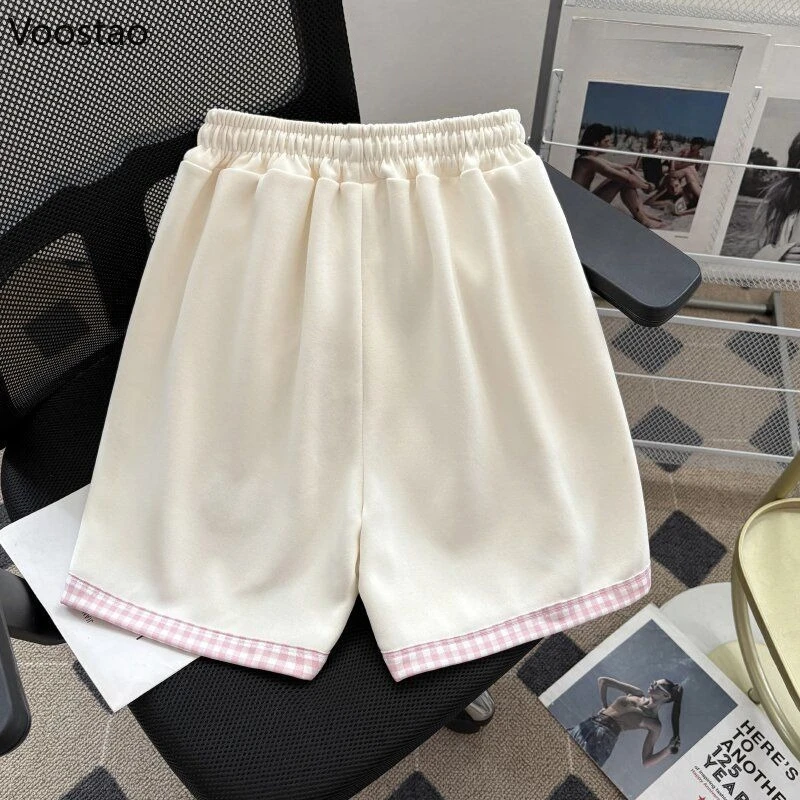 Japanese Sweet Lolita Style Shorts Women Kawaii Cartoon Cat Embroidery Short Pants Y2k Cute Patchwork Plaid Shorts Ropa Mujer