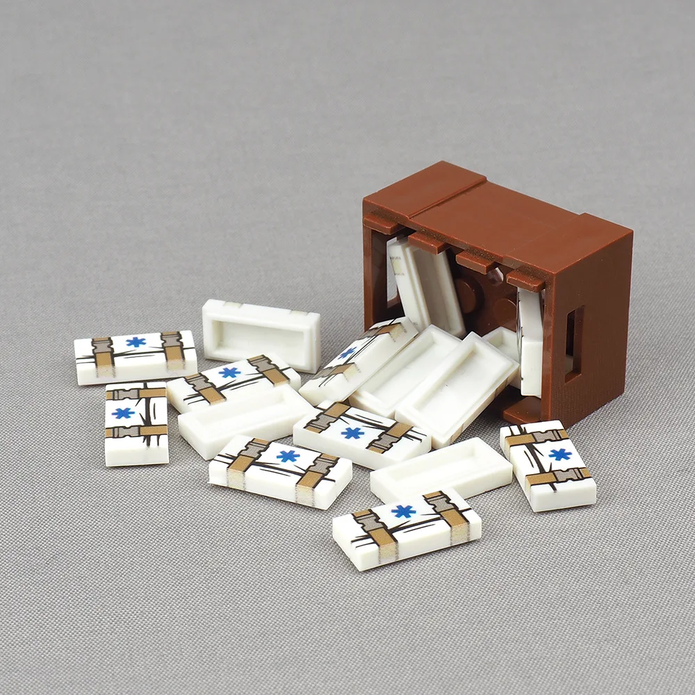 MOC 10PCS Printing Medical Star Fixed Bag Treatment 3069 Pattern Building Blocks Hospital Life Bricks Particle Toy Adult Gifts