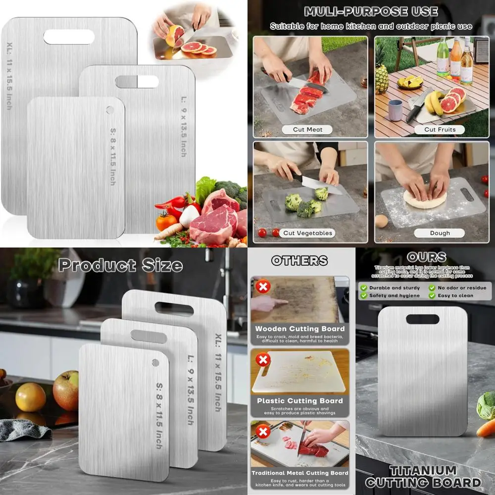

Double-Sided Pure Titanium Non-Toxic Kitchen Cutting Board Set, Durable Chef-Grade Titaniumware for Home Use