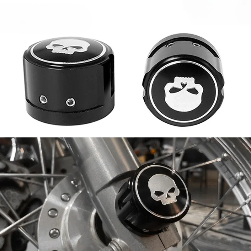 Retro Skull Front Axle Nut Covers Caps CNC Al Alloy Fit To Harley XL883/1200 X48 Dyna Fat Boy Street Bob Road King Electra Glide