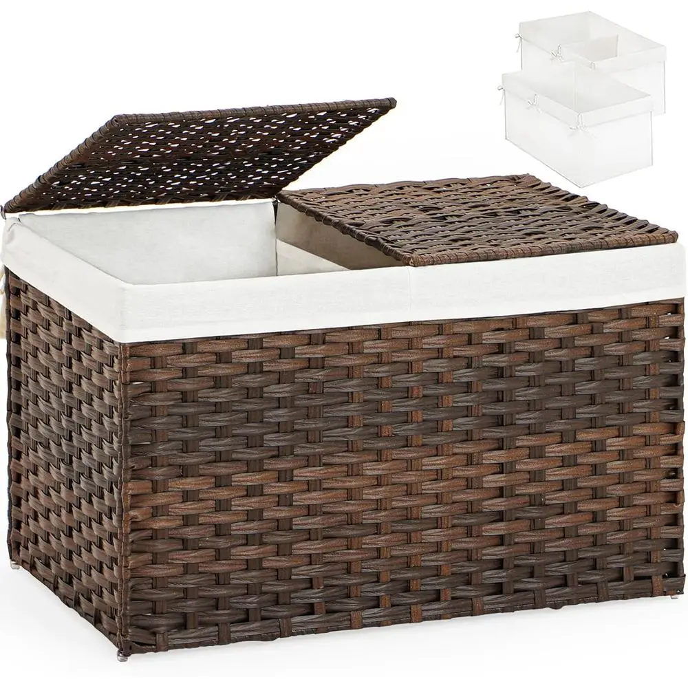 

Storage Basket with Lid Wicker Baskets for Storage with 2 Separate Lid 42.3 Gallon (160 L) 29.9 x 17.3 x 18.1 Inches Rattan Wove