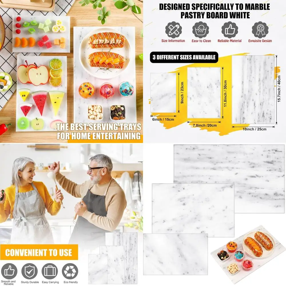 

Набор кухонных мраморных сервировочных подносов, 3 размера - 9x6, 12x8, 16x10, нескользящие ножки, идеально подходят для выпечки, сыра, пиццы, хлеба, торта, бенки