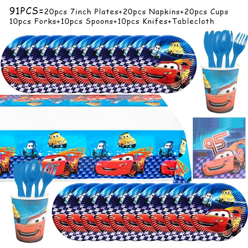 Disney Pixar Cars Birthday Party Decoration Cartoon Lightning Mcqueen Theme Disposable Tableware Balloons Supplies Baby Shower