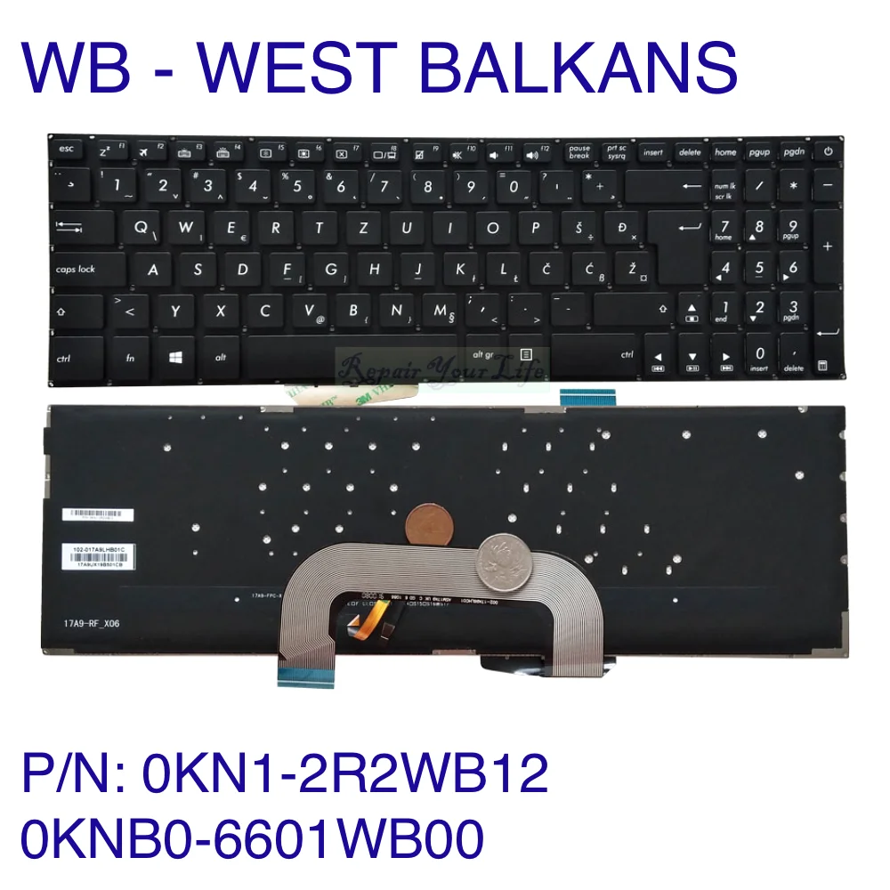 WB Swiss LA Nordic Backlit Keyboard for Asus VivoBook A705M A705MA A705U A705UA A705UB A705UQ F705B F705BA F705M F705MA F705MB