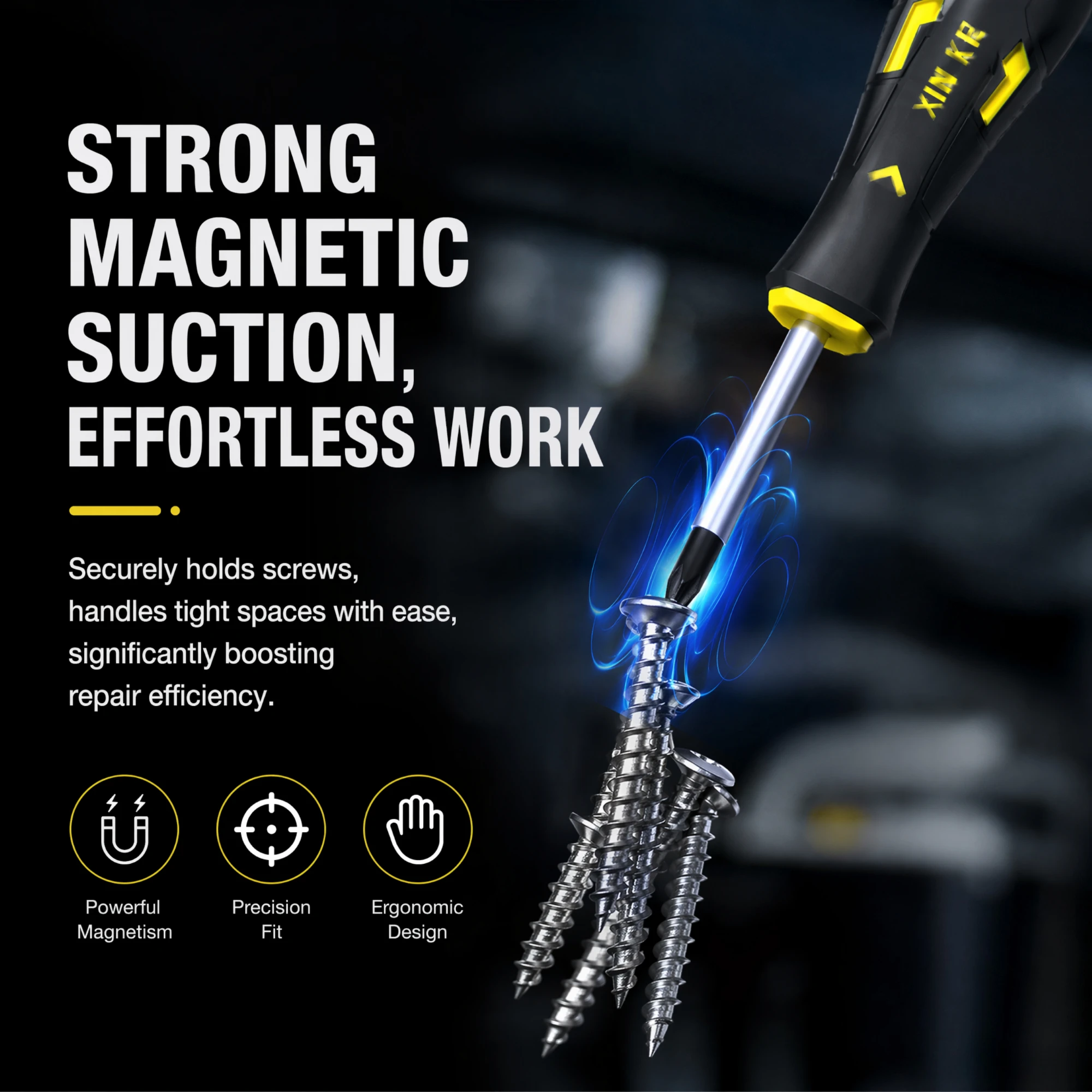 Dual-purpose Magnetic Screwdriver Set, Large Size Slotted & Phillips Bits, CR-V Steel Screwdriver Hand Tool