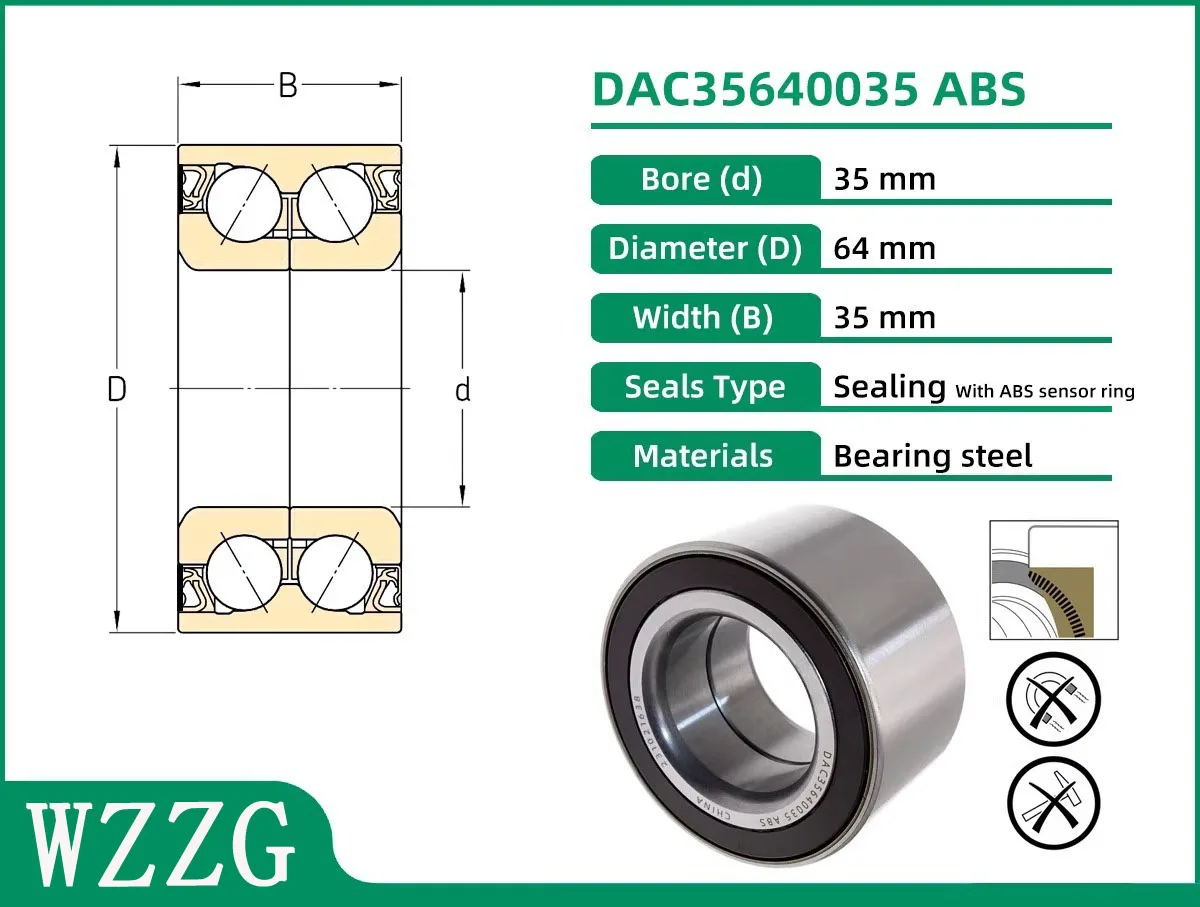 dac35640035abs-35x64x35mm-自動車用ホイールハブベアリング（abs磁気リング付き）
