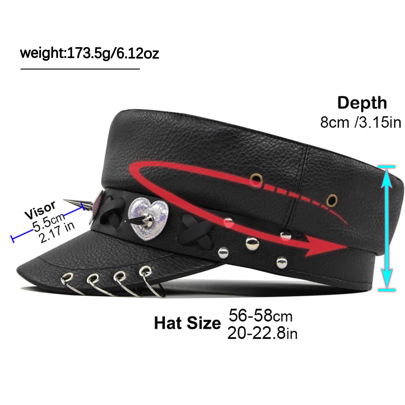 الظلام فاسق نمط برشام بو الجلود القبعات الإناث شخصية الجلود مشبك الرجعية الشارع مثمنة قبعة قبعة مسطحة #5