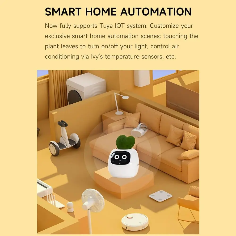 Pot de fleur intelligent amélioré AI : surveiller l'humidité, la lumière et l'eau pour les plantes d'intérieur, avec horloge et calendrier - Blanc