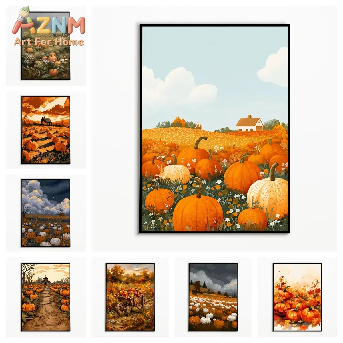 Autumn Pumpkin Country Farmhouse Poster Thanksgiving Farm Harvest Wall Art Halloween Decorations Canvas Printing Fall Gift